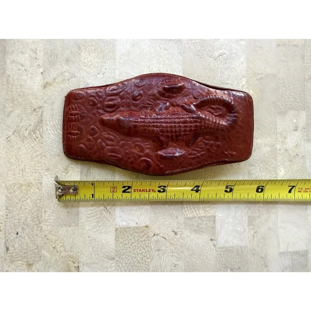 Vintage Alligator Gator Belt Buckle Genuine Hand Carved Western 60s 70s Large